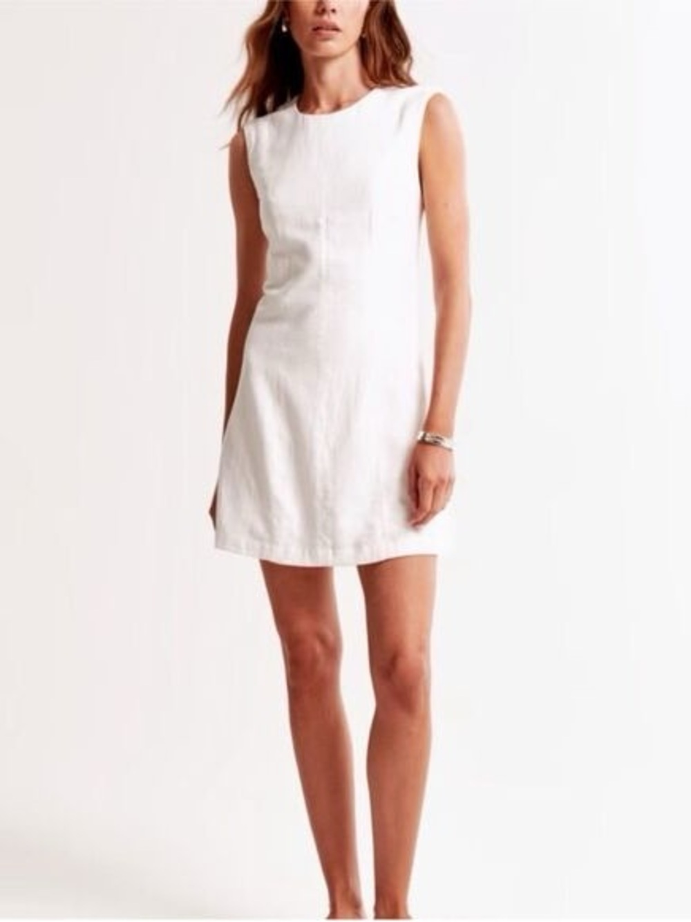 Abercrombie denim mini dress mila high neck petite short sleeveless cream